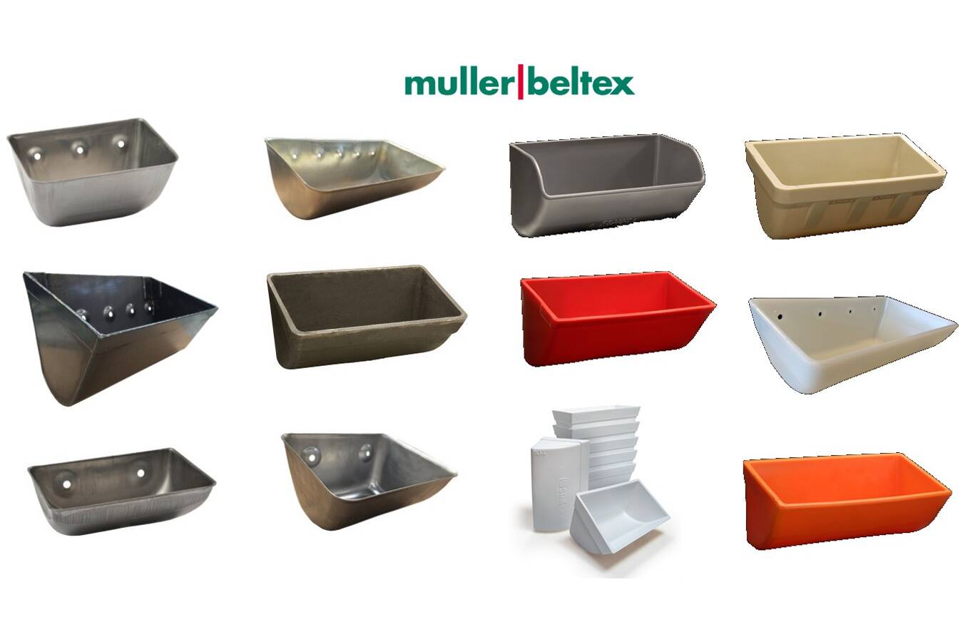 Übersicht über das Elevatorbecher-Sortiment von Muller Beltex Muller Beltex ist Europas Spezialist für Elevatorbecher mit den Modellen Columbus, Starco und Super Starco aus Pressstahl, Edelstahl, HDP, Polyurethan oder Nylon.